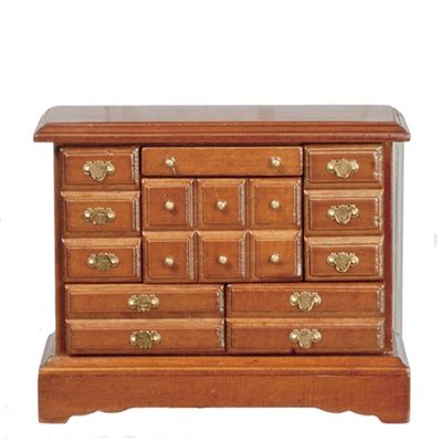 Melody Jane Dolls Houses Dollhouse Walnut Trinket Chest of Drawers Miniature Wooden Bedroom Furniture