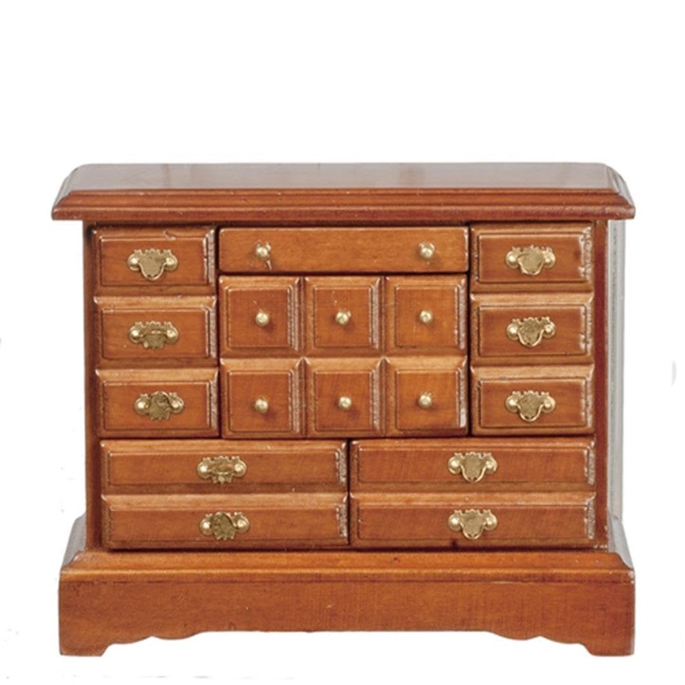Melody Jane Dolls Houses Dollhouse Walnut Trinket Chest of Drawers Miniature Wooden Bedroom Furniture