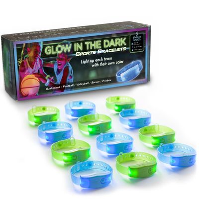 Starlux Games GLOW IN THE DARK SPORTS BRACELETS: 6 Blue, 6 Green | Identify Teams | Light Up 12 players | For Glow in the Dark Basketball, Football, Volleyball, Soccer | Bright, Adjustable & Reusable
