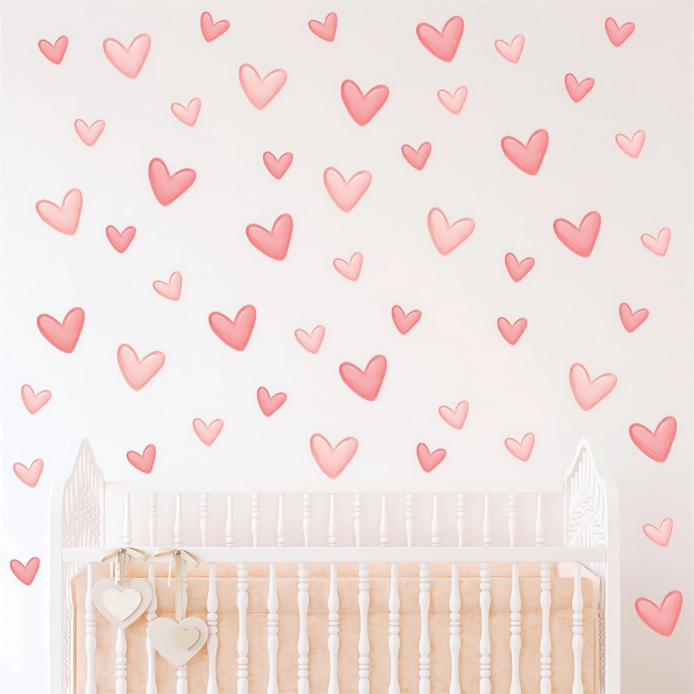 12 Sheets 120 Pcs Pink Love Heart Graphics Wall Stickers, sacinora Romantic Love DIY Wall Decals Removable Vinyl Peel and Stick for Nursery Anniversary Bedroom Art Home Decorations