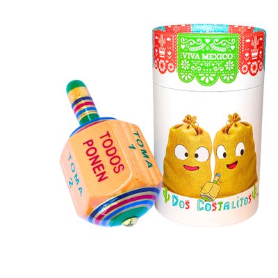 Dos Costalitos Toma Todo Pirinola Mexicana de Madera - 3 inch Traditional Mexican Wooden Spinning Top Put and Take Game Juegos Mexicanos de Mesa Adult Party Fiesta