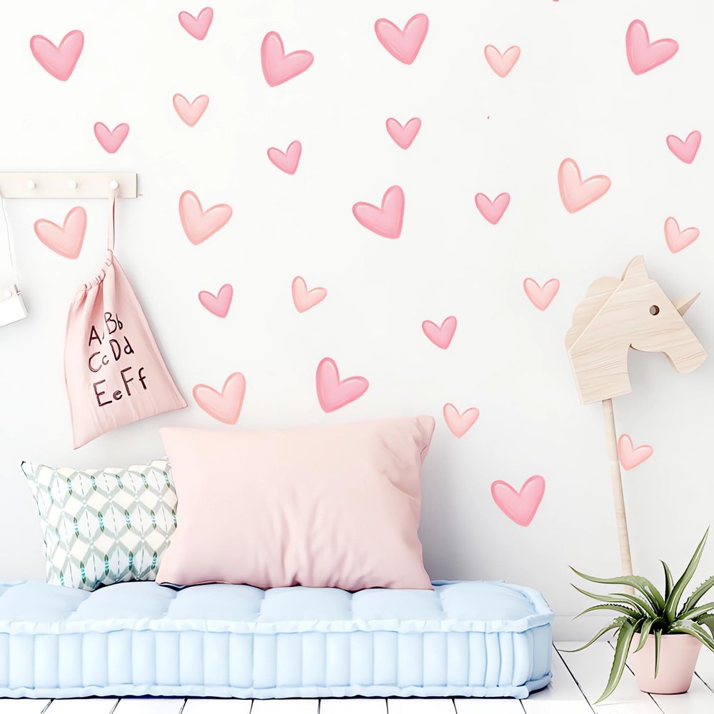 12 Sheets 120 Pcs Light Pink Love Heart Graphics Wall Stickers, sacinora Ins Style Romantic Love DIY Wall Decals Removable Vinyl Peel and Stick for Nursery Bedroom Art Home Decorations