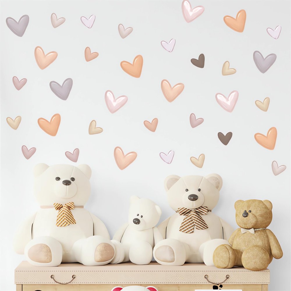 12 Sheets 120 Pcs Gray Brown Love Heart Graphics Wall Stickers, sacinora Ins Style Romantic Love DIY Wall Decals Removable Vinyl Peel and Stick for Nursery Bedroom Art Home Decorations