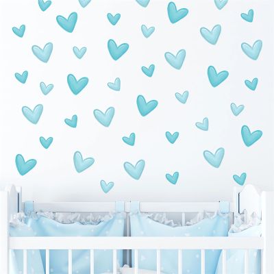 12 Sheets 120 Pcs Blue Love Heart Graphics Wall Stickers, sacinora Romantic Love DIY Wall Decals Removable Vinyl Peel and Stick for Kids Boys Nursery Bedroom Art Home Decorations