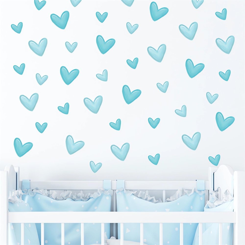 12 Sheets 120 Pcs Blue Love Heart Graphics Wall Stickers, sacinora Romantic Love DIY Wall Decals Removable Vinyl Peel and Stick for Kids Boys Nursery Bedroom Art Home Decorations