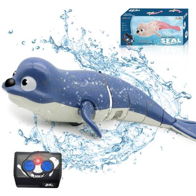 Pool Toys Amphibious Remote Control Lazy Seal 2.4Ghz Rechargeable Battery Cute Toys Robot Fish Remote Control Shark Car Bath Toys Interactive Crawling Toys for Toddler Kids 3,4,5 Years Old Boys Girls