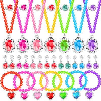 DIZRNOI Princess Jewelry Set for Little Girls with Necklace Bracelets Rings Earrings Birthday Gifts Party Favors Pretend Play Dress up Costume Friendship Jewelry for Toddler Girls