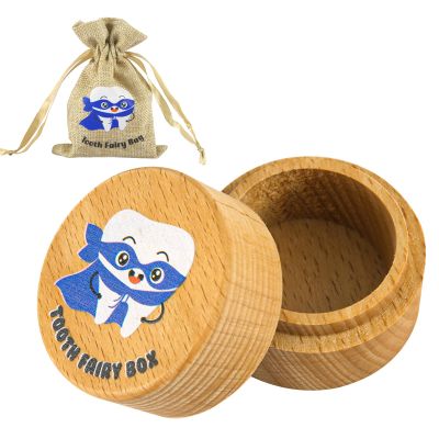 XIHIRCD Tooth Fairy Box with Drawstring Storage Wood Bag, Cute Wooden Tooth Keepsake Box for First Lost Teeth Cartoon Tooth Holder to Put Under Pillow Birthday Gift for Girls Boys (Mask)