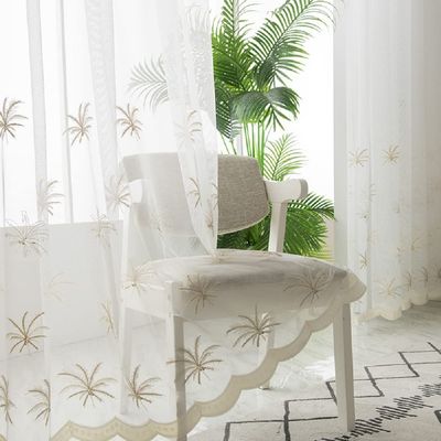 Iuokuby New Simple Fresh Leaf White Embroidery Window Treatments Sheer Curtains Beautiful Voile Rod Pocket for Living Dining Room Bedroom(1 Panel W 100 x L 102 inch White)