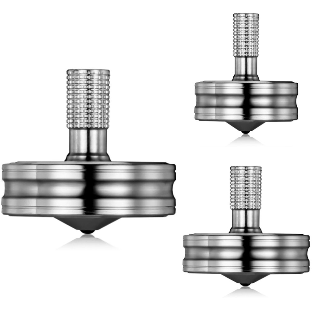 Premium Stainless Steel Spinning Top, Great CNC Machined Made, Perfectly Balanced, Spin Long Time, Easy to Twirl, Time Killer, Kinetic Desktop EDC Fidget Toys (3PCS L+M+S, Silver)