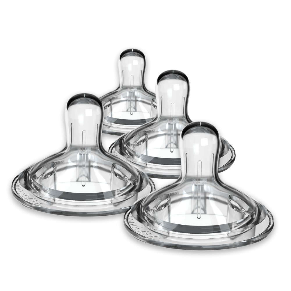 Nanobebe Nipples Baby Bottle Nipples, Silicone Nipple, Triple Vented, Ready to Use, 4 Pack, Fast Flow