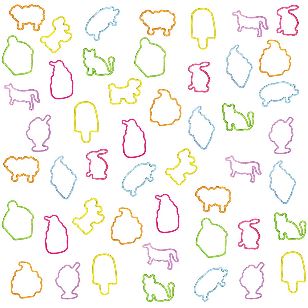 48pc Shaped Gummie Bracelets - Bulk Pack Colorful Pastel Glitter Rubberband Bracelets, Kids Party Favors & Bracelet Kit