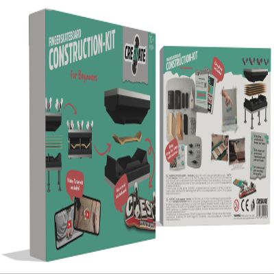 CRESKATE DIY Fingerboard Construction Kit for Beginners  Includes Standard Shape Mold, Fingerboard Shaper, 15 Maple Wood Plies, Trucks & Wheels, Glue, Grip Tape, Step-by-Step Video & Booklet