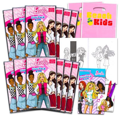 12 Pc Barbie Mini Party Favors Set - Bundle with 12 Barbie Play Packs | Mini Coloring Books, Stickers, and Goodie Bags (Barbie Birthday Party Supplies Decorations)