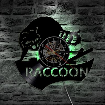 UNbit Wall Clocks, Led Night Light Woodland Animal Wall Art Raccoon Home Decor Wall Clock Racoon Woodland Vinyl Record Clock Kid Room Nursery Raccoon Wall Decor Clock