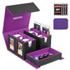 Kabinka Commander Deck Box for MTG Fits 400+ Double-Sleeved Card Storage, 5 IN 1 Removable Card Case with Dice Tray, Display Window for TCG/PTCG/EDH, 4 Magnetic One Touch Holders (Black Purple)