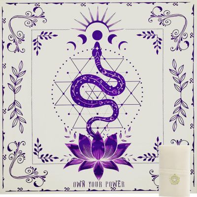 Knana Tarot Altar Cloth Silk Mat for Reading - Witchcraft Accessories with Tarot Card Bag (Purple Snake)