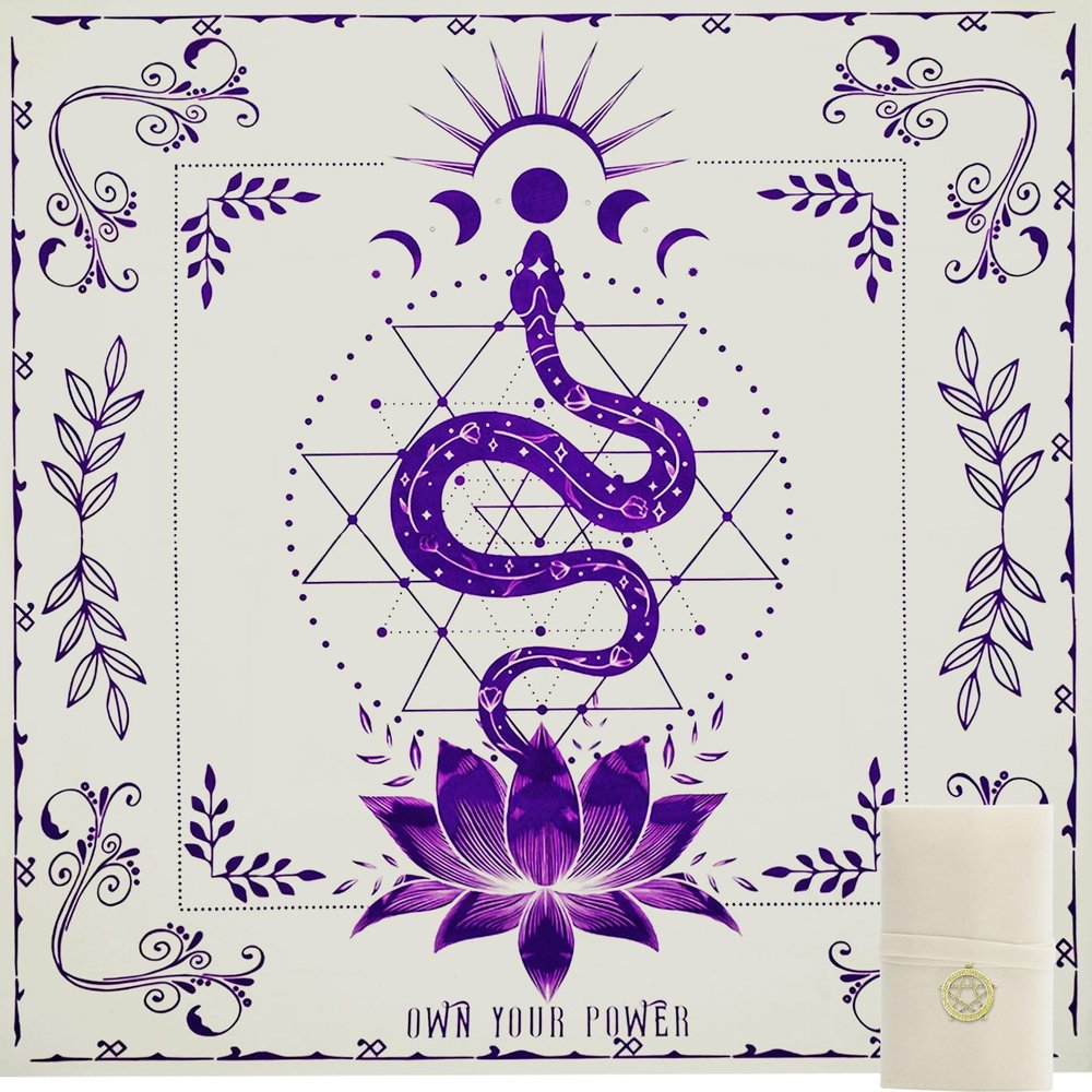 Knana Tarot Altar Cloth Silk Mat for Reading - Witchcraft Accessories with Tarot Card Bag (Purple Snake)