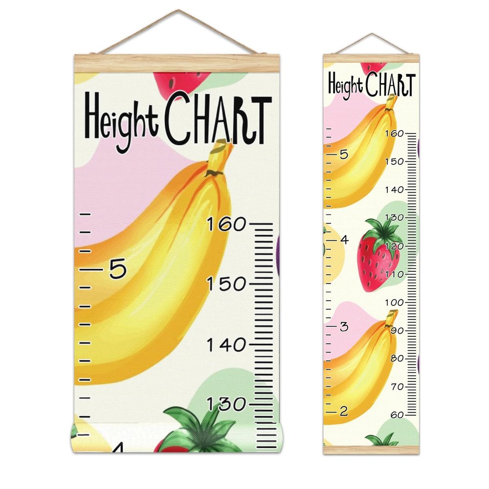 Customized Growth Chart Ruler, Banana with Strawberry - 13.4 x 56inches - Kid's Height Chart Hanging Ruler Wall Decor for Kids,Write Name or Drawing