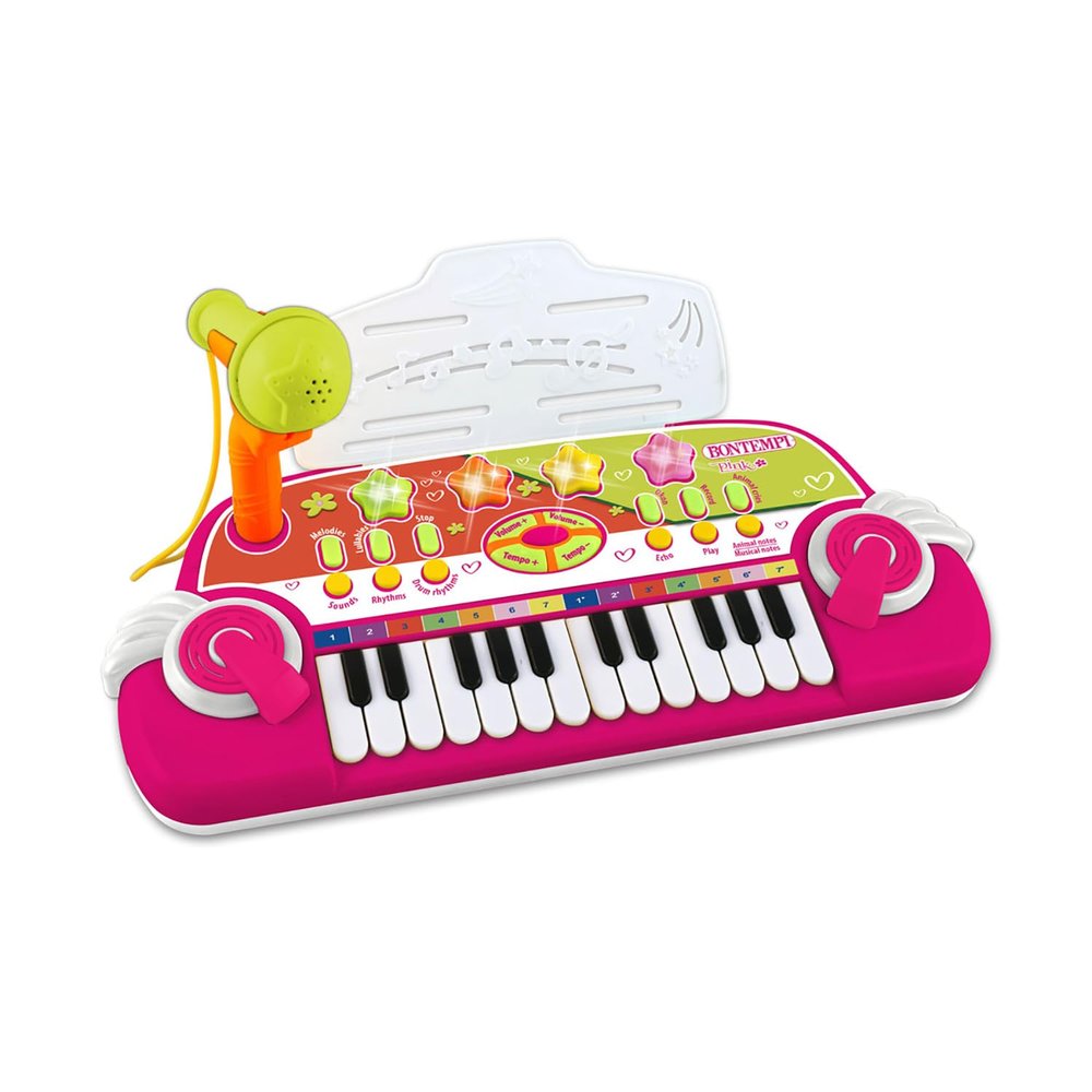 Bontempi | MiniMelody: 24-Key Electronic Toy Keyboard with Microphone for Small Musicians, Pink, 333 x 222 x 125 mm