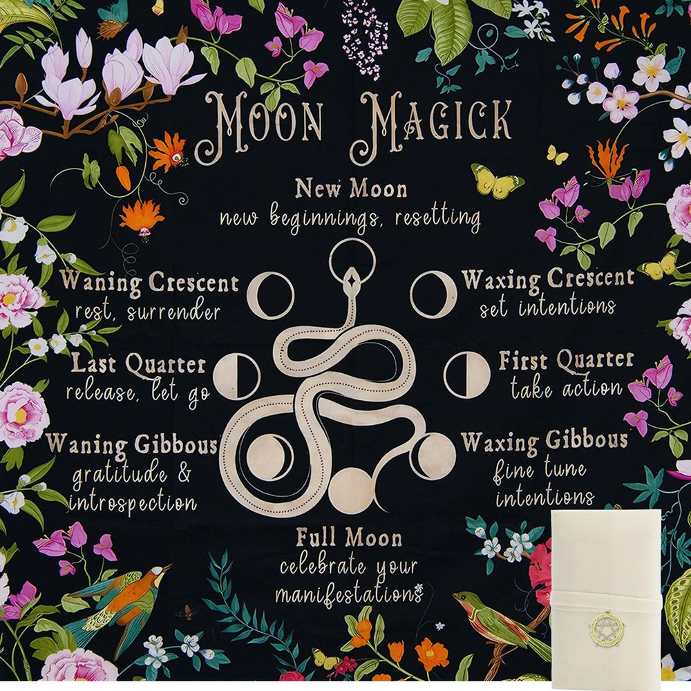 Knana Tarot Altar Cloth - Silk Mat for Reading with Tarot Card Bag (Moon Magic)
