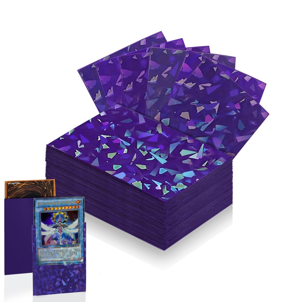100 Count Purple Card Sleeve for Trading Cards, Perfect Fit Shiny MTG Card Sleeves, Holographic Card Sleeves Fit for Magic, Photocard, TCG, Baseball/Sports Cards, Yugioh Card, Game Card 66 * 91 mm