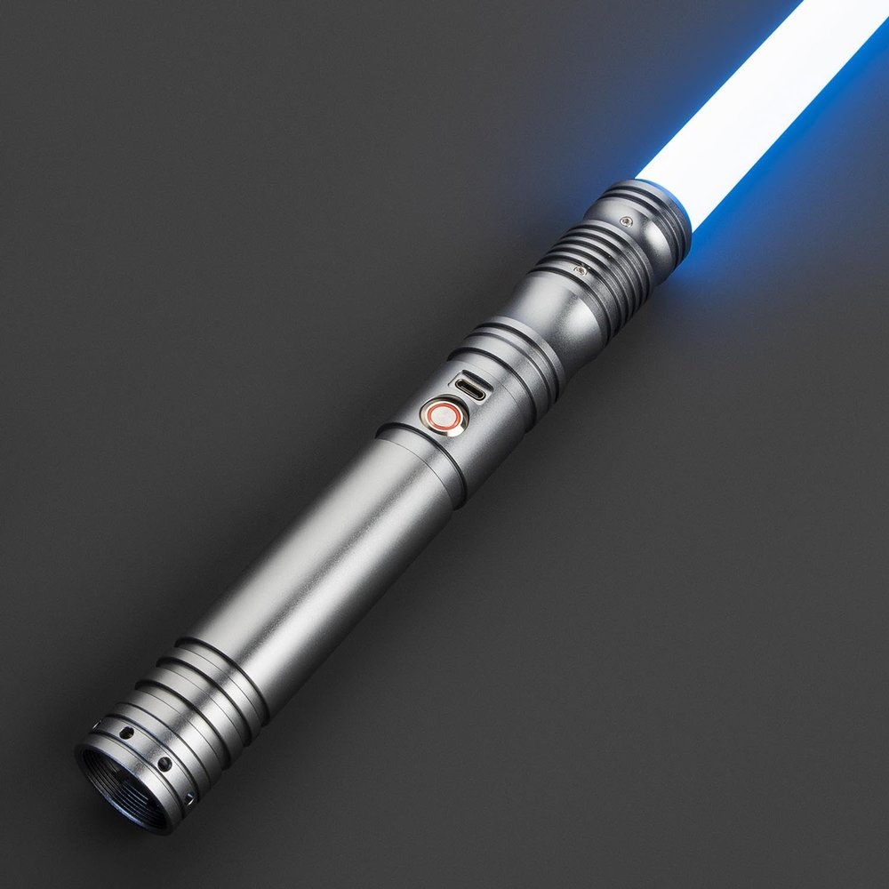 SaberX First Steps Dueling Lightsaber  Color Changing 12w LED, Sound Effects, Duel Ready Polycarbonate Blade, Ergonomic Aircraft Aluminum Handle for Beginners and Enthusiasts - 72cm Baselit-Ash