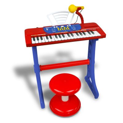 Bontempi | MiniKeyFun - Tastiera Giocattolo a 37 Tasti per Piccoli Musicisti con Microfono, Sgabello e Leggio, Blu e Rosso, 54.5x33x16cm
