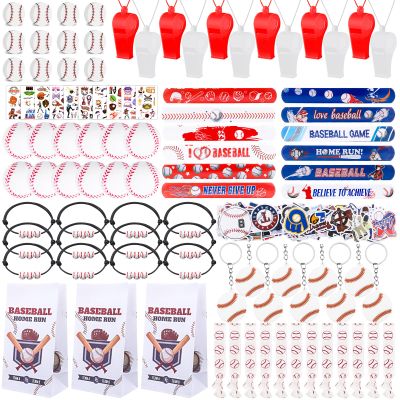 208Pcs Baseball Party Favors with Baseballs Party Bags Whistle Mini Foam Ball Slap Bracelets Keychains Sticker Tattoo for Baseballs Party Goodie Bag Fillers