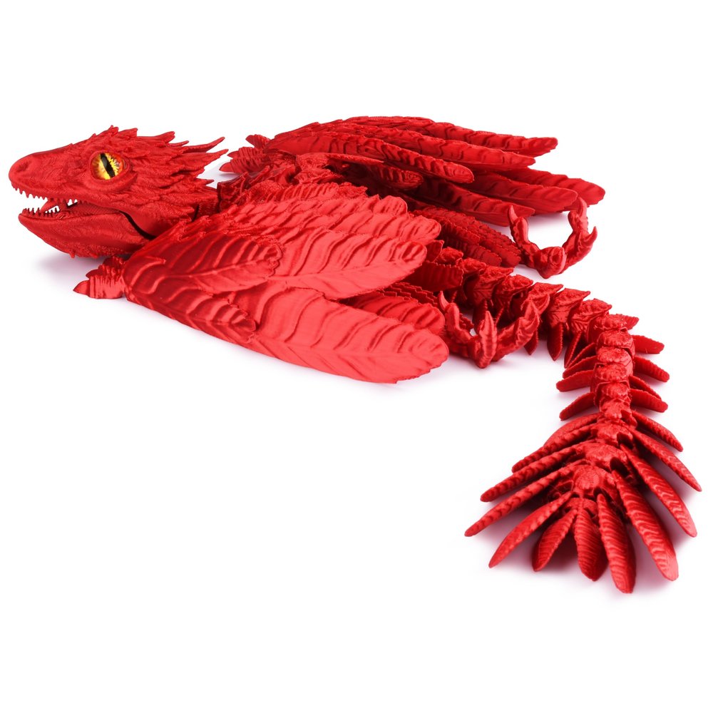 Guwewu Feathered Wyvern, 3D Printed Articulated Fidget Dragon - Desktop Pet (Crimsonflame)