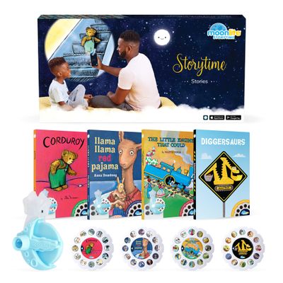 Moonlite Storytime Starter Pack with Smartphone Projector, Picture Disc and Four Stories, Ideal for Bedtime, Storytime, Family Travel and Thoughtful, Storytime