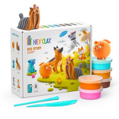 Fat Brain Toys Hey Clay Dog Story, Air Dry Clay Kit with Interactive App for Kids & Tweens, Modeling Clay and Crafts Set for Kids Ages 6 to 10