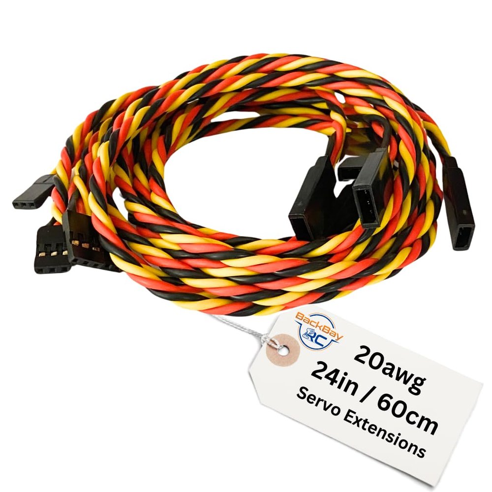 BackBayRC - 20awg Servo Extension Wire - 100 Strands for RC Vehicles, Drones, E-Bikes - 6 Lengths / 5 Wires per Pack (60CM / 24in / 2ft)