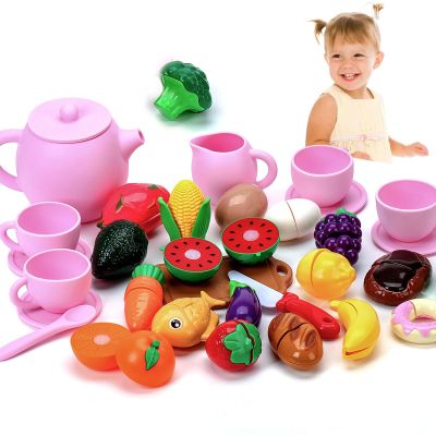 Kizadee Silicone Kids Tea Set, Pretend Play Tea Party Set for Girls, Food Grade Kids Kitchen Tea Set Accessories for Party (Pink), Ki-ch-001