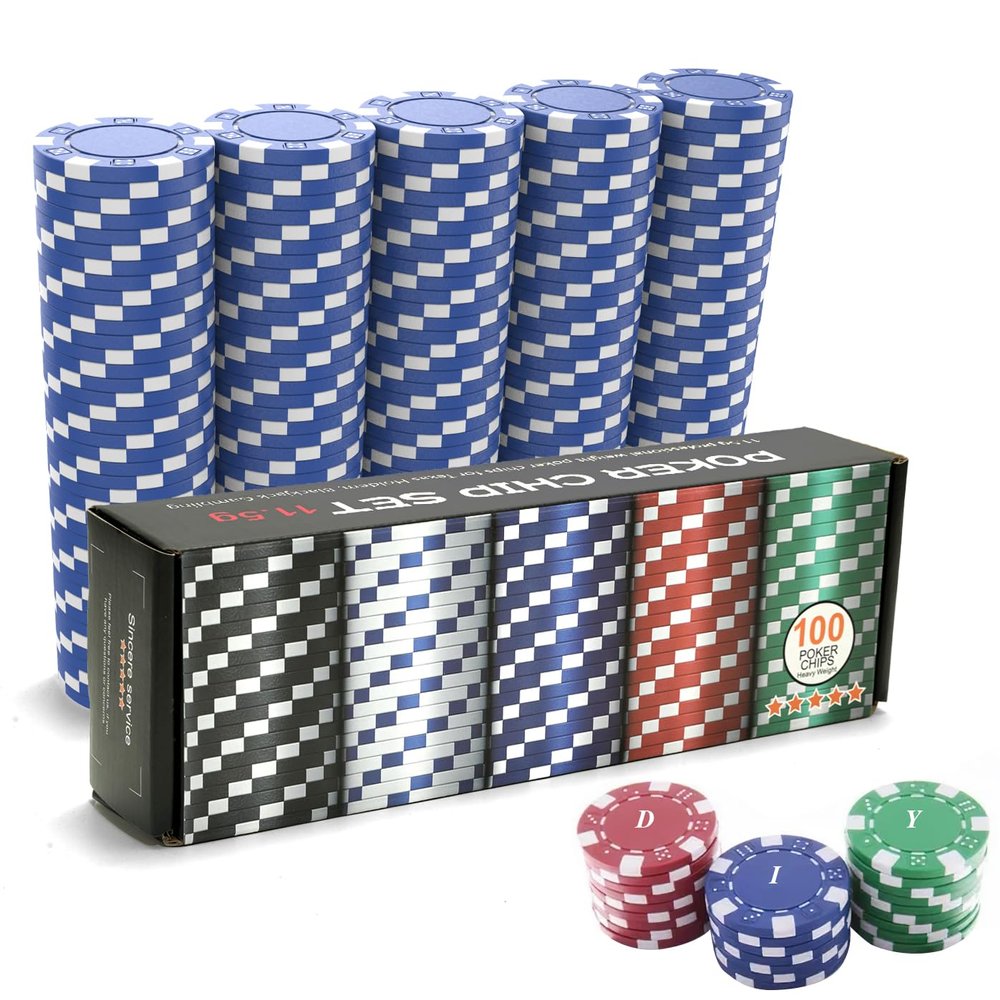 CUNHUY 100PCS Blue Poker Chips, Casino Poker Chip Set, 11.5 Gram Plastic Poker Chips Clay Blank Game Chips for Poker Card Games Texas Holdem Blackjack Gambling (with Gift Box)