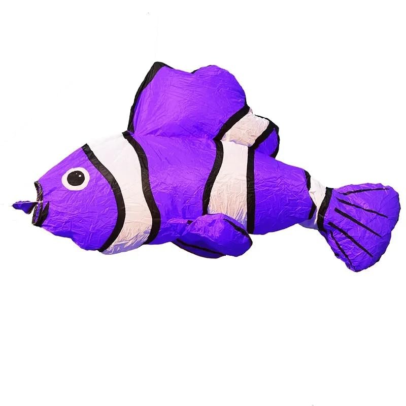 8ft 7-Color Software Frameless Clownfish Kite, Adult Giant 3D Kite, Pendant Inflatable Performance, Tear Resistant Nylon Fabric Bag (Purple)