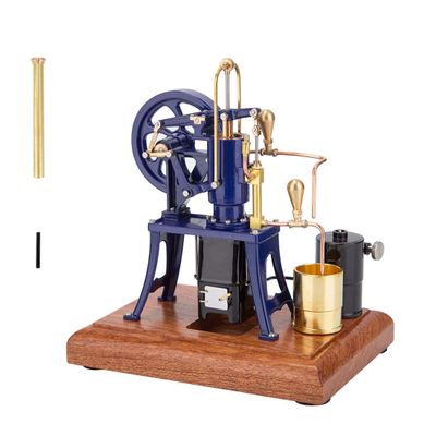 YILQ Retrol Hot Air Stirling Engine Model, R01 1/12 Scale Pumping Engine Model Water-Cooled Stirling External Combustion Engine Mechanical Set, Desktop Educational Toy Gift for Adults (Blue Version)