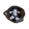 Fluffy Sleeping Kitten Dark Grey toy. Realistic Newborn Cat in the brown basket| crib. Crochet Handmade Gift for Toddlers. view 1