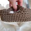 Fluffy Sleeping Kitten Dark Grey toy. Realistic Newborn Cat in the brown basket| crib. Crochet Handmade Gift for Toddlers. view 2