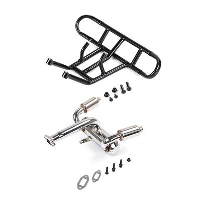 FLMLF 2 Hole Silencer Exhaust Pipe + Rear Bumper of 23CC~45CC Engine for 1/5 Hpi Rofun Rovan King Motor Baja 5B Rc Car Parts