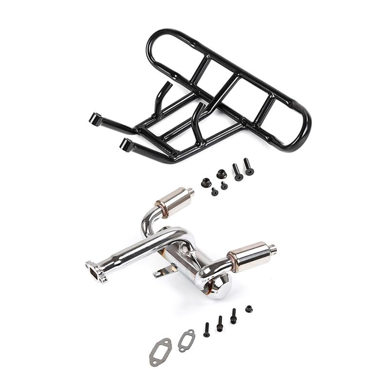 FLMLF 2 Hole Silencer Exhaust Pipe + Rear Bumper of 23CC~45CC Engine for 1/5 Hpi Rofun Rovan King Motor Baja 5B Rc Car Parts