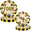 118 Pcs Construction 4th Birthday Decor Construction Four Years Old Paper Dinner Plates Napkins Forks Cups Tablecloth Banner Dinnerware for Dump Truck Theme Fouth Bday Party Supplies Decorations view 2