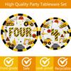 118 Pcs Construction 4th Birthday Decor Construction Four Years Old Paper Dinner Plates Napkins Forks Cups Tablecloth Banner Dinnerware for Dump Truck Theme Fouth Bday Party Supplies Decorations view 3
