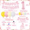 Duck 1st Birthday Decorations Pink Glitter One Lucky Duck High Chair Banner Birthday Banner Cake Topper Number 1 Foil Balloon Balloon Garland Arch Kit for Girls First Bday Party Supplies view 4
