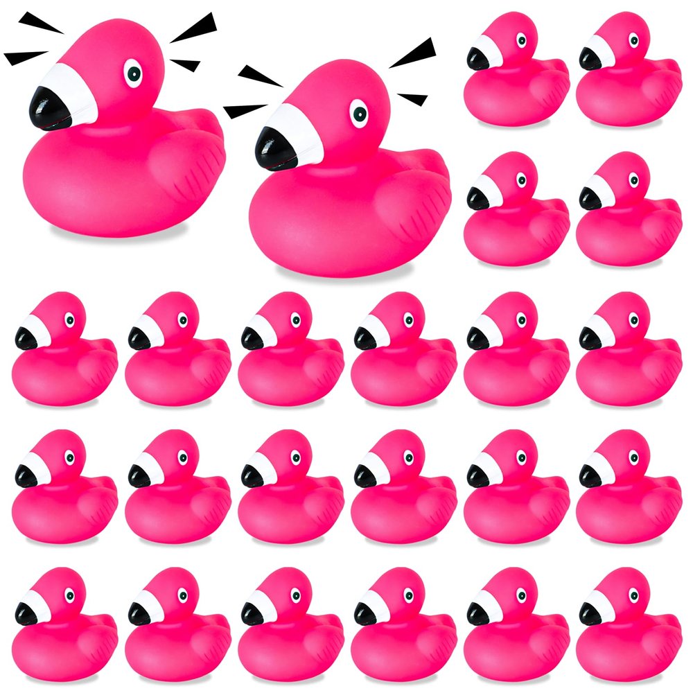 24 Pcs Flamingo Rubber Ducks,Cruise Ducks,Rubber Ducks in Bulk,Pink Flamingo Ducks Floating Squeaky Mini Ducks for Party Favors,Car Dashboard Decorations