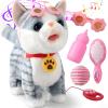 Gray Walking Cat Set Interactive Toy Cat for Girl Repeat What You Say Toy Kitten Talking Singing Dancing Touch Control Robot for Kid with Leash Wagging Tail Nodding Plush Electric Kitty view 1