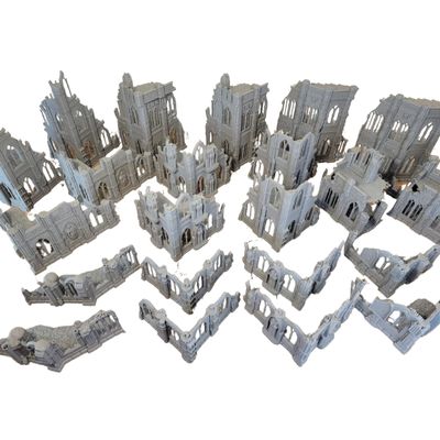 10th Edition 40k Tournament Terrain Set, 3dPrinted Wargame Terrain 28mm Scale Buildings in Ruins, Imperialis Sci fi Gothic Wargaming Scenery