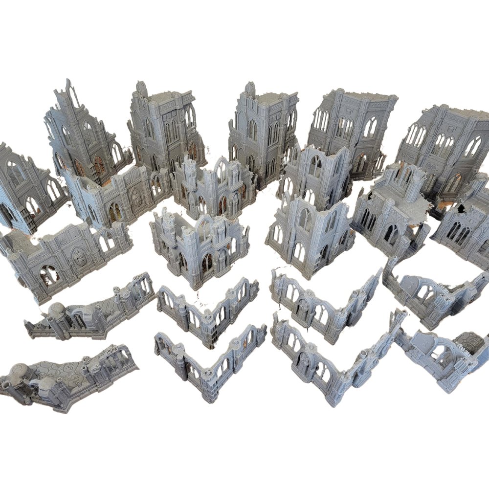 10th Edition 40k Tournament Terrain Set, 3dPrinted Wargame Terrain 28mm Scale Buildings in Ruins, Imperialis Sci fi Gothic Wargaming Scenery