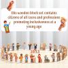 Blosssound 30 Pcs Wooden Community Helpers Toys Multicultural Career Wooden People Figures Small Diversity Professionals Wood Blocks for Preschool Classroom Play Games Educational Activity Supplies view 2