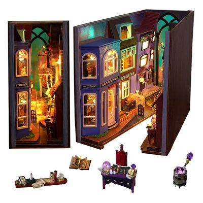 DIY Book Nook Kit Magic House Street View Architectural Model Handmade Desk Insert Decoration Wooden Mini Doll House Youth and Adult Best Gift (Magic House)